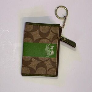 Coach Brown and Green Signature Keychain Wallet